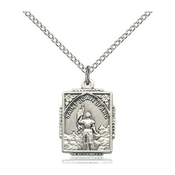 Sterling Silver St. Joan of Arc Pendant 5/8 x 1/2 inches with 18 inch Sterling Silver Curb Chain