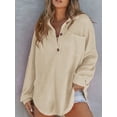 thumbnail image 6 of Women Waffle Knit Tops Henley Shirts Long Sleeve V Neck Solid Color Casual Tunic XXL, 6 of 8