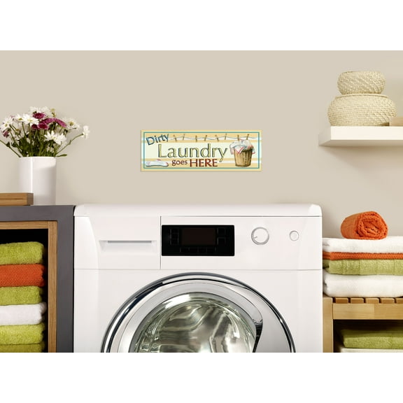 Gango Home Decor Retro Laundy Room Wall Art Sign; One Yellow 18x6in Unframed Paper Print
