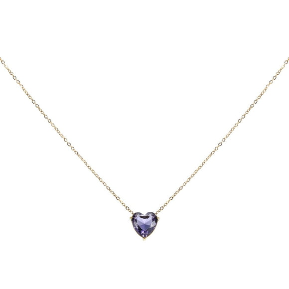Uxcell Birthstone Necklace for Women, Heart Cubic Zirconia Pendant Necklace, Light Purple