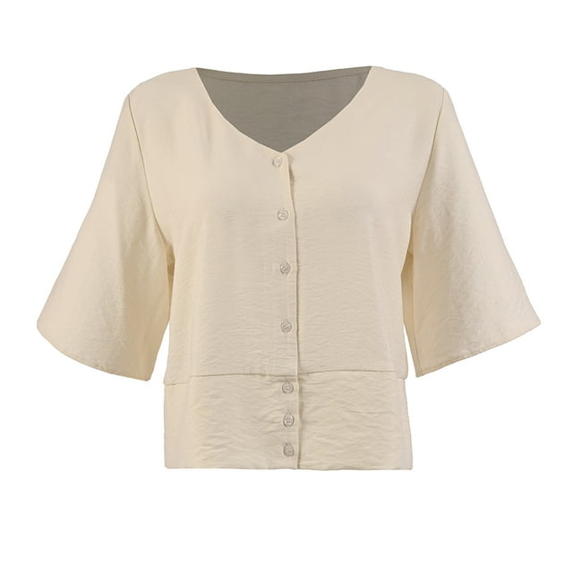 Blusa George para Mujer,Manga al Codo Escote V y Aletilla Funcional Blanco Talla M