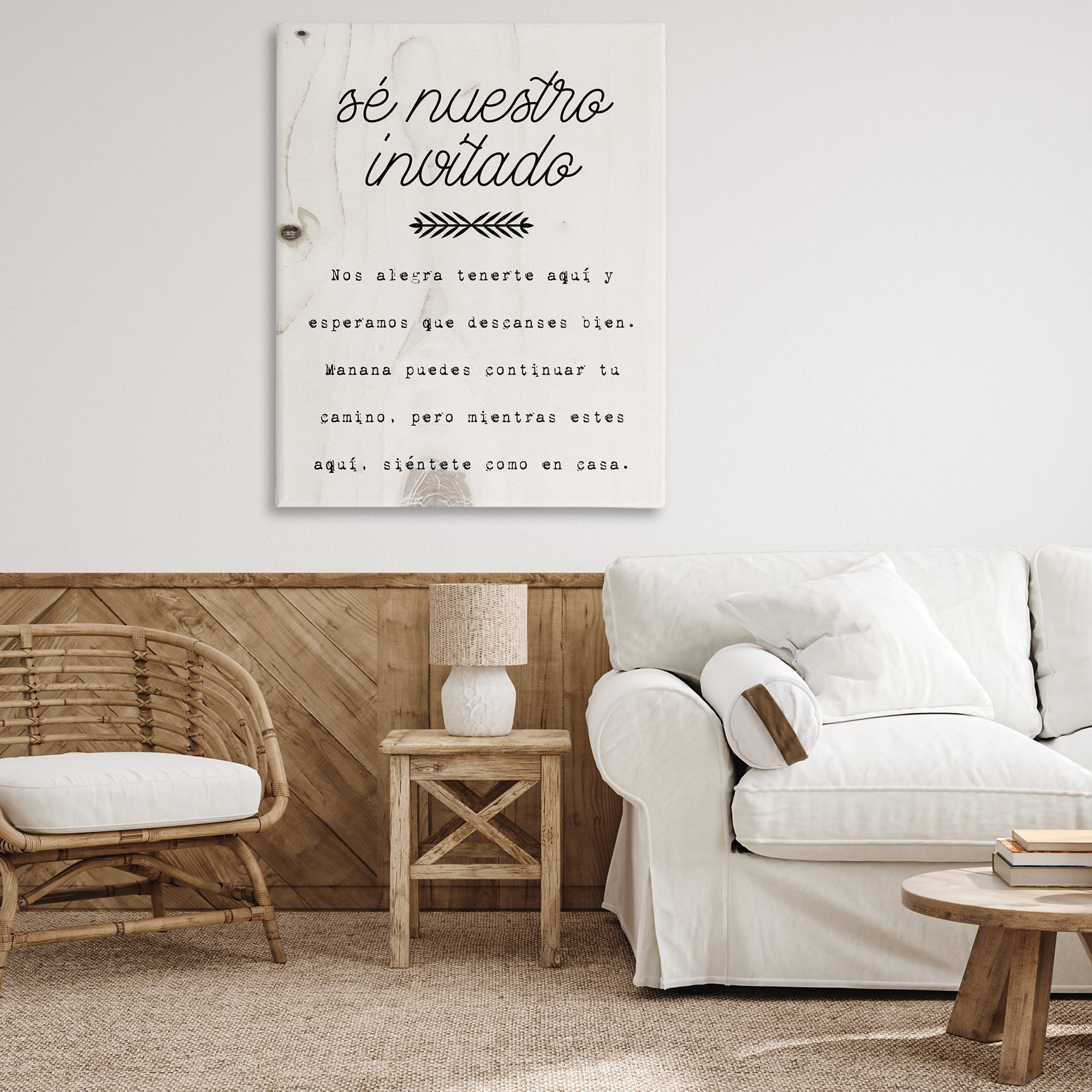 Stupell Industries Sé Nuestro Invitado Aquí Inspirational Quotes & Sayings Painting Wrapped Canvas Art Print Wall Art, 36 x 48