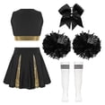 thumbnail image 2 of RUNQHUI Uniforme de Danse de Cheerleading pour Filles Enfants Tenue de Performance Déguisement Costume de Cheerleader A Blanc&Noir 10, 2 of 7