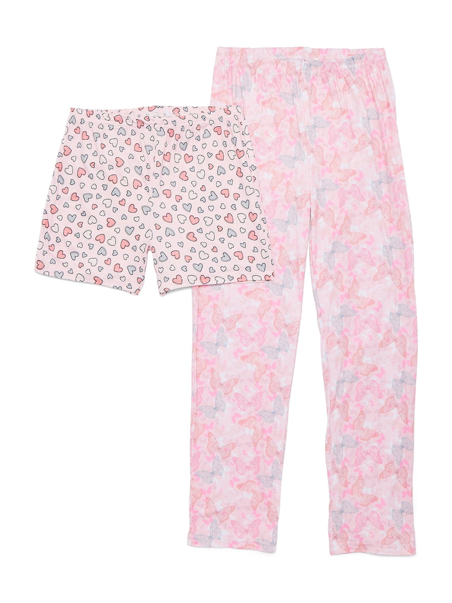 Catherne Malandrino Girls Short Sleeve Top, Pant and Shorts with Bonus Scrunchie 4-Piece Pajama Set, Sizes 4-16