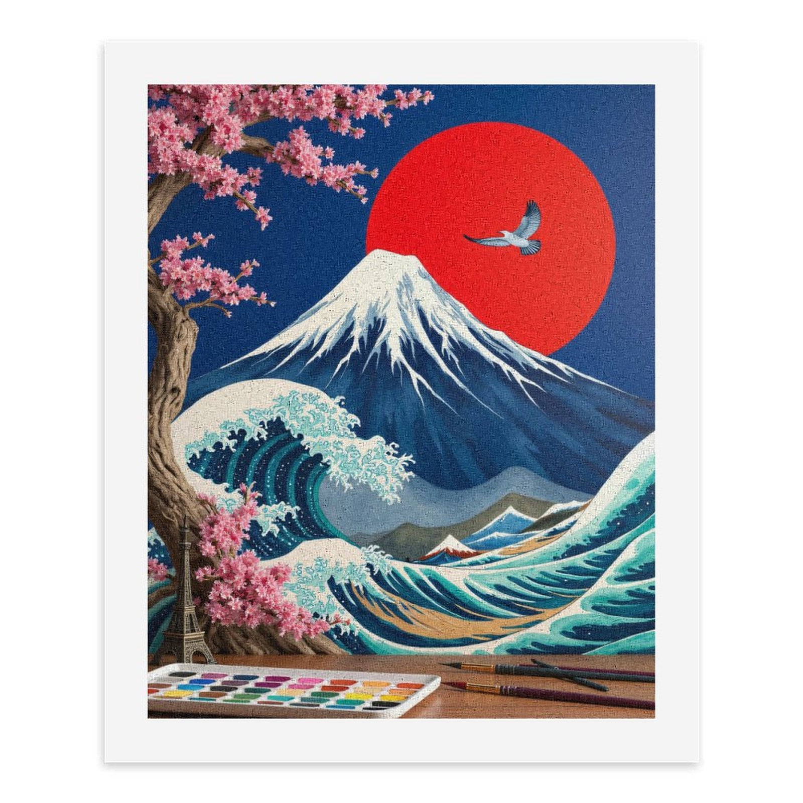 Paint By Numbers Kit for Adults Beginner - Cherry Blossom Mountain Wave Art DIY Canvas Painting Kits for Adults, Frameless Paint By Number for Adults for Home Wall Decor 16x20 Inch
