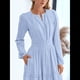 thumbnail image 4 of Vestido de Otoño Informal para Mujer, de Larga, Cuello en V, Cintura Elástica, Ligero, para Invitadas de Boda, con Bolsillos Azul XL, 4 of 10
