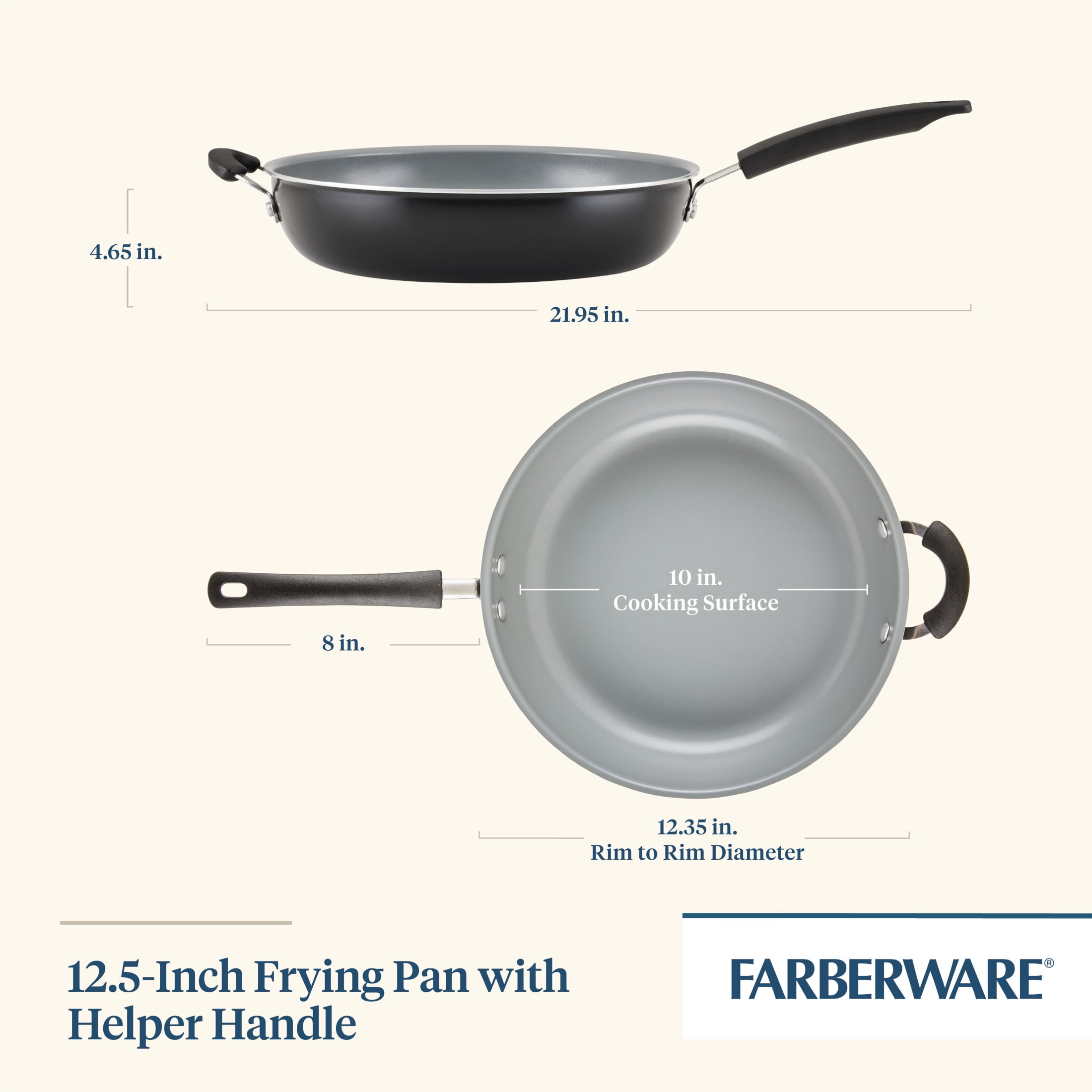 Farberware Easy Clean Pro 12.5 Inch Ceramic Nonstick Frying Pan / Skillet with Helper Handle, Dishwasher Safe, Black
