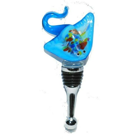 Blue Sting Ray Wine Bottle Topper Glass and Metal