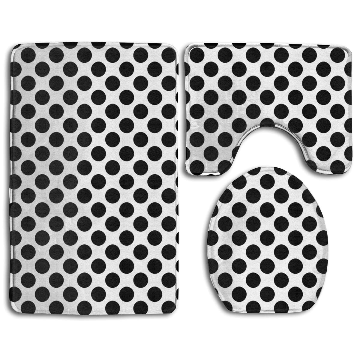 CHAPLLE Cute Polka Dot Black White 3 Piece Bathroom Rugs Set Bath Rug Contour Mat and Toilet Lid