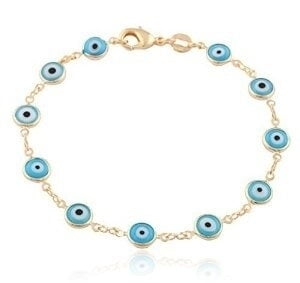 18k Gold Filled Light Blue Color Evil Eye Anklet