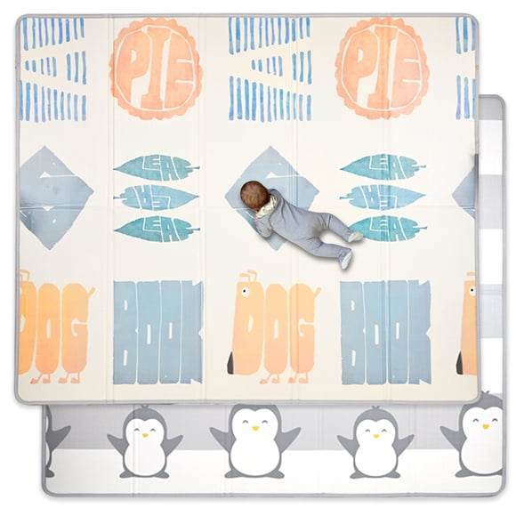Foldable and Reversable Baby Playmat, Large 77" x 68" Double Sided Kids Floor Mat Crawling Mat Anti-Scratch Infant Play Mat, 0.3inch Thickness