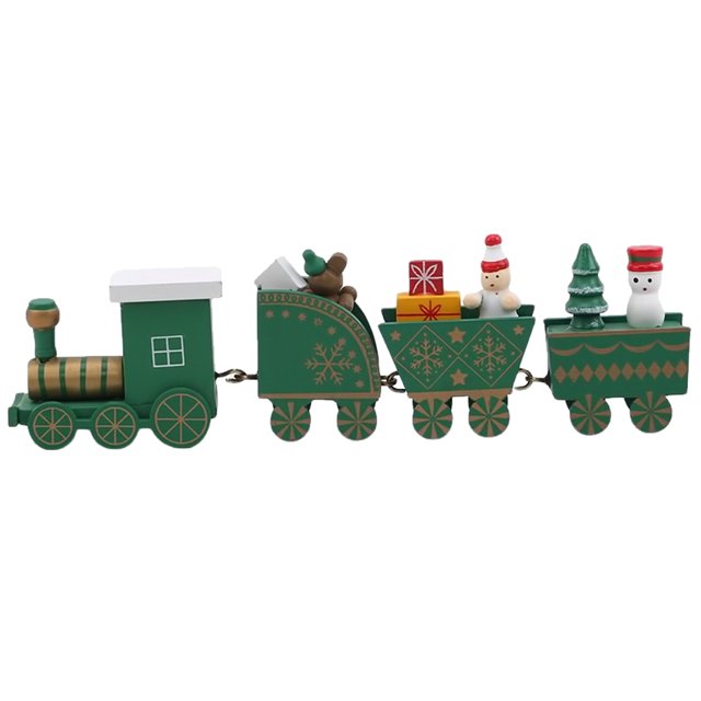 Decoración navideña de mesa, creativo tren de madera de cuatro secciones.