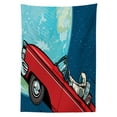 thumbnail image 3 of Ambesonne Fantasy Tablecloth Rectangular Table Cover, Cosmonaut in a Car, 52"x70", Night Blue Aqua Red, 3 of 4