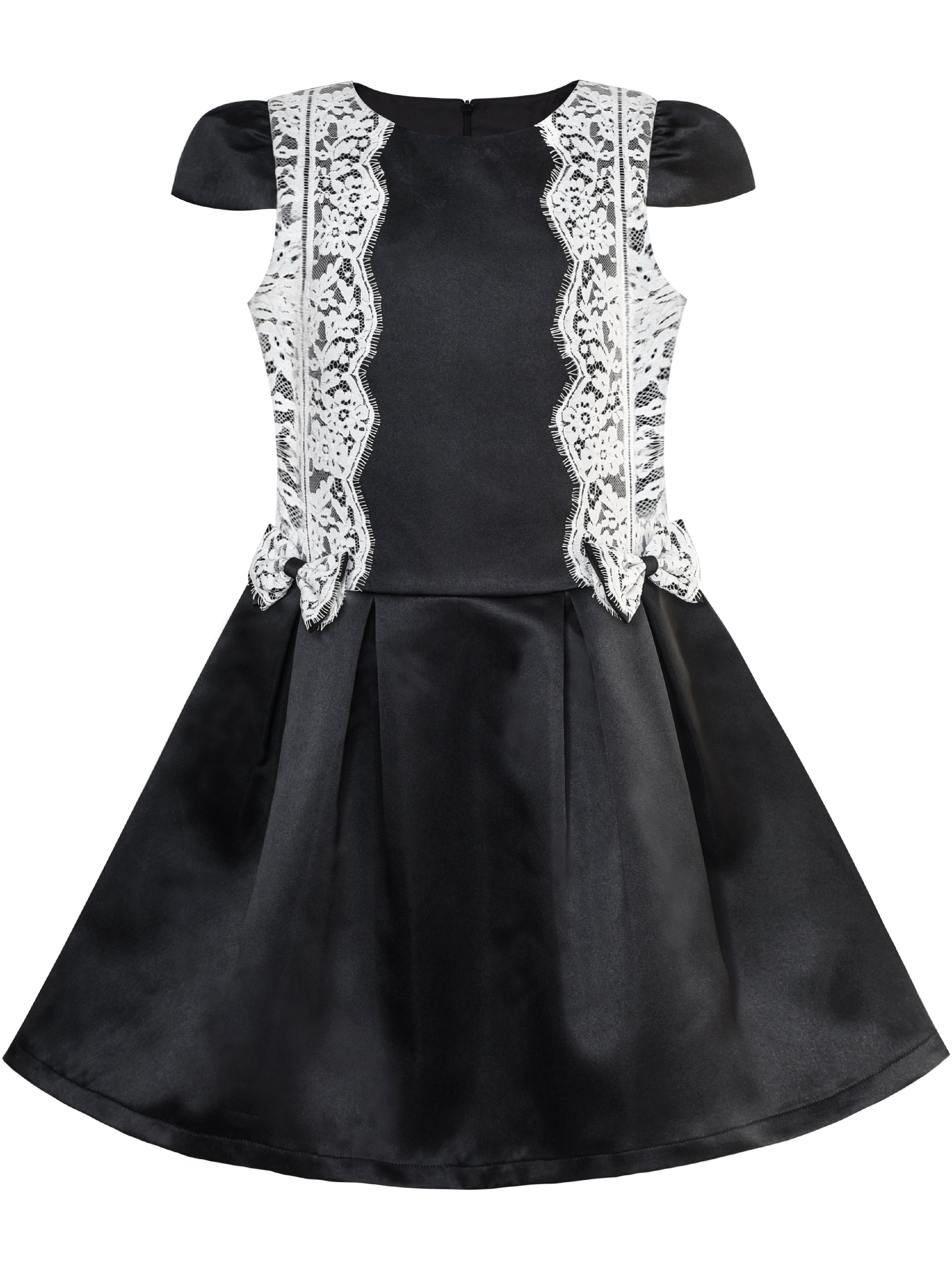 Sunny Fashion Girls Dress Black White Color Contrast Lace Bow Tie Size 6-10