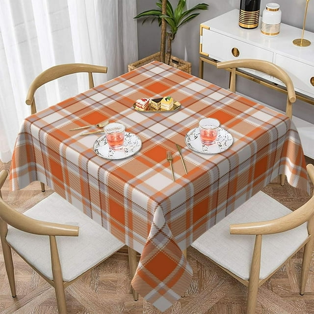 Nappe Carrée à Carreaux d'Automne 60x60 Pouces Orange Brûlé à Carreaux Buffalo Nappe d'Automne Récolte Action de Grâce Fêtes Couvre-Table Polyester Nappes Intérieures Extérieures pour Cuisine Salle à Manger Fête