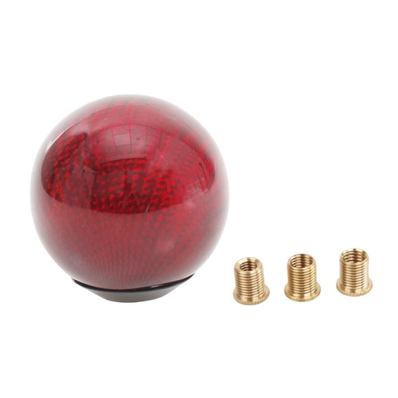 DYNWAVECA Auto Gear Shifter Knob Handle Round Ball Easy to Install Carbon Fiber with Screws Auto Modified for Vehicle Red