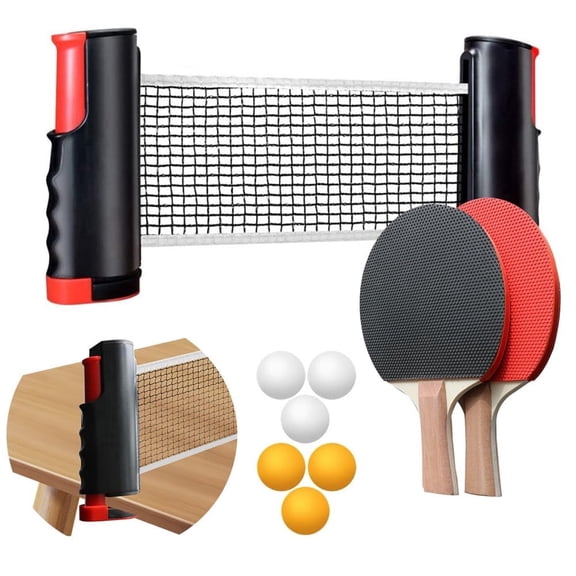 Ping Pong Paddles and Ping Pong Net Set, for Indoor and Outdoor Play, Portable Table Tennis Kit with 6 Balls