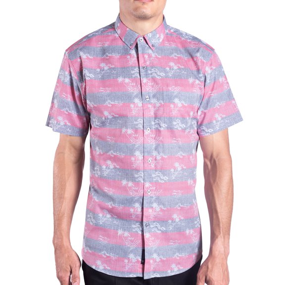 Visive Mens and Big Mens Tropical Hawaiian Printed Short Sleeve Casual Button Down Shirt, up to size 4XL