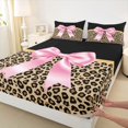thumbnail image 3 of Manfei Pink Ribbon Bow Fitted Sheet Queen,Fashion Cheetah Pattern Bedding,3-Piece,1 Fitted Sheet and 2 Pillowcases, 3 of 6