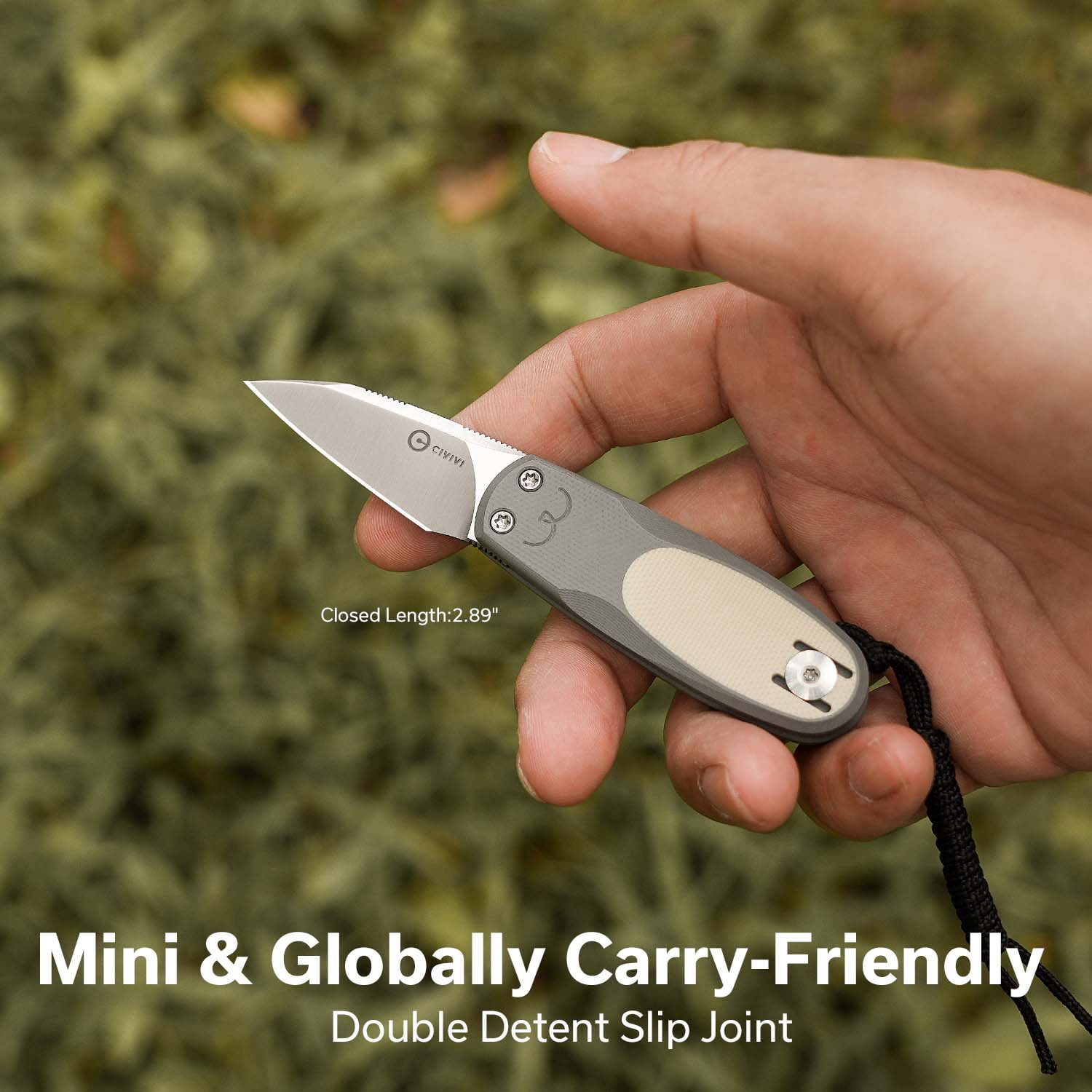 CIVIVI Purr Pocket Knife Folding Knife Slip Joint Knife with 1.83" Satin Finished Nitro-V Blade Gray & Ivory G10 Handle C25054-1, With 1PC Black Lanyard