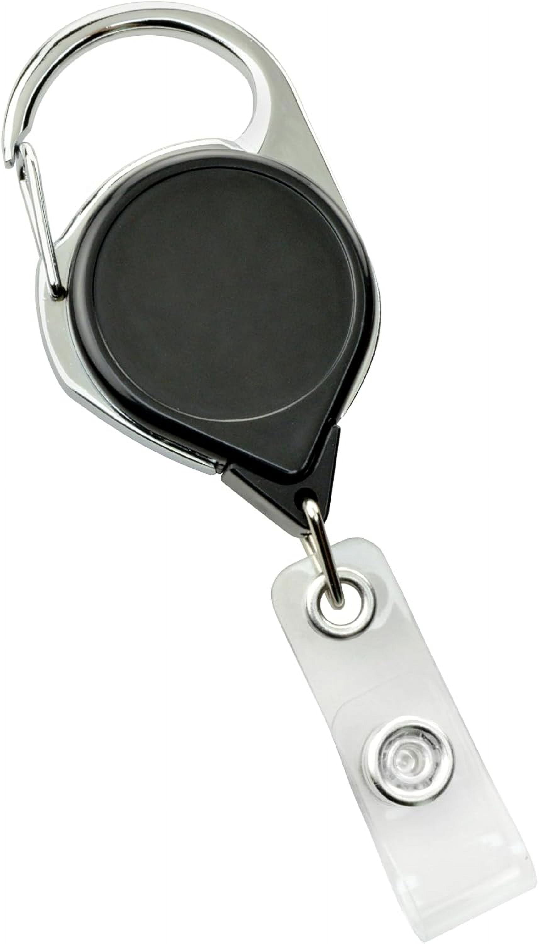 5 Pack - Premium Black No Twist Badge Reels with Carabiner Clip & Belt Clip and Extra Long Reach - Cute Solid Color Retractable Badge Holder for Nurse, Office Employee by Specialist ID