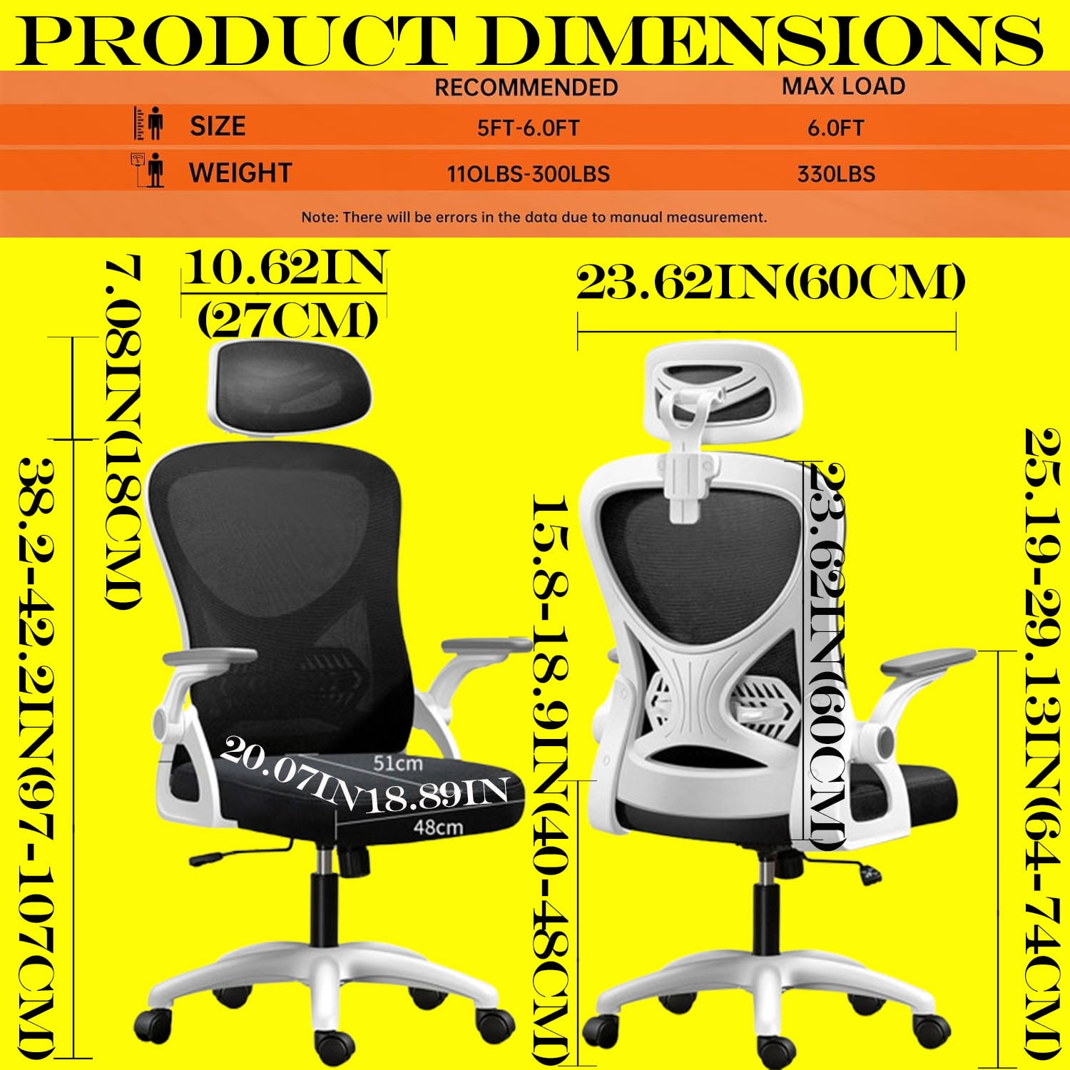Ergonomic Mesh High Back Office Chair, Adjustable Headrest and Lumbar Support, Black/White