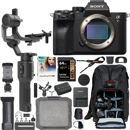 Sony a7R IV 61.0MP Full-frame Mirrorless Interchangeable Lens Camera Body ILCE-7RM4 Filmmaker's Kit with DJI Ronin-SC 3-Axis Handheld Gimbal Stabilizer Bundle + Deco Photo Backpack + 64GB + Software