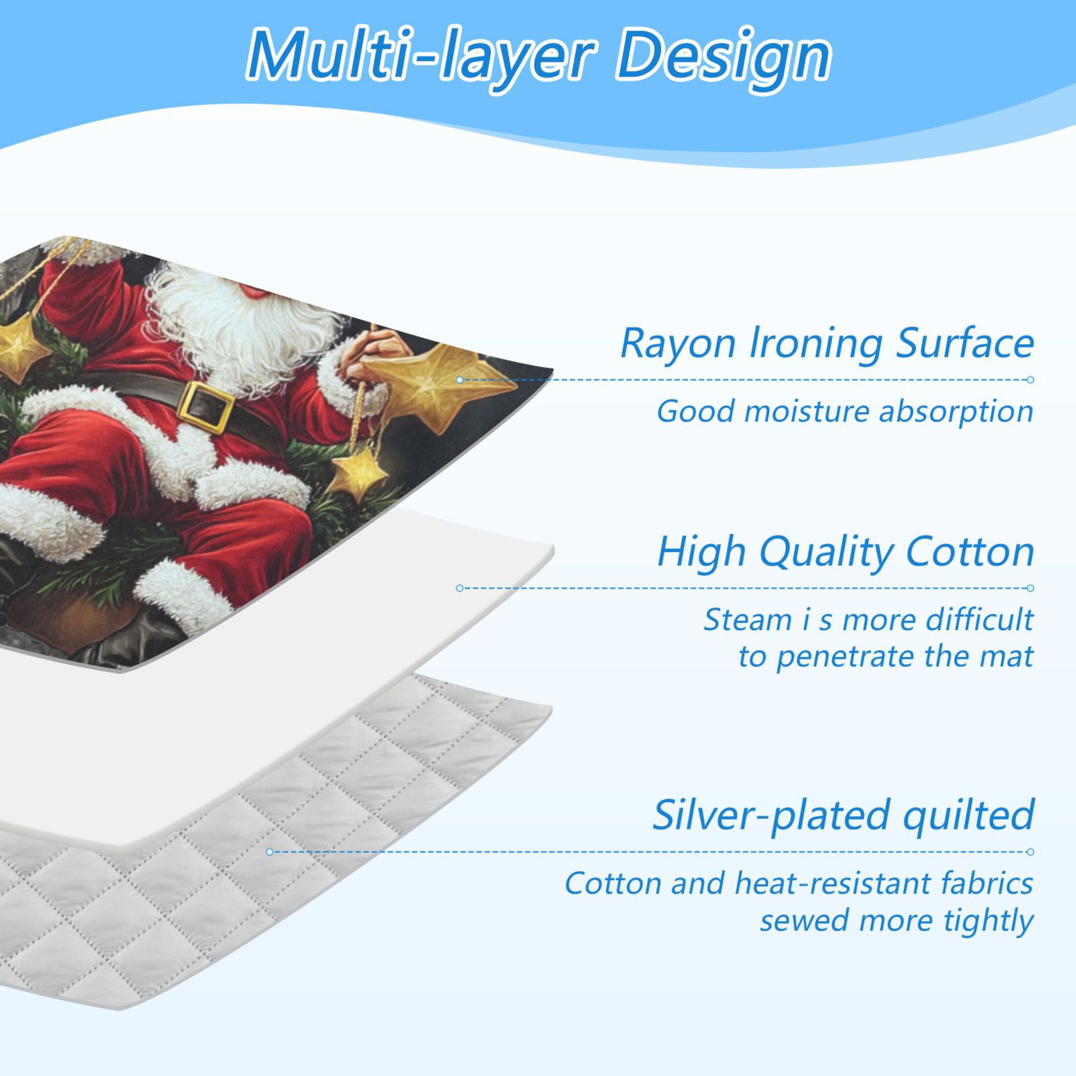 Santa Claus and White Moon Ironing Mat Blanket for Table Top Travel Portable Ironing Board Pad 47.2x27.6 Inch