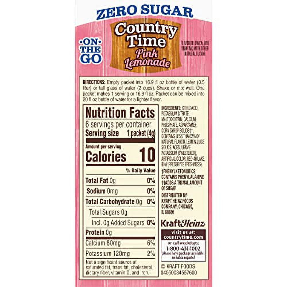 Country Time Zero Sugar Pink Lemonade Drink Mix, 6 ct On-the-Go Packets, 8 per Case