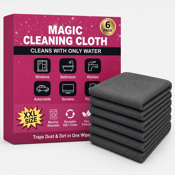 Genie Magic Cleaning Cloth 6-Pack, Microfiber Cleaning Cloths 16x12 Inch, Lint Free Reusable Cleaning Rags for Glass, Window, Kitchen