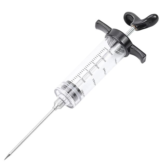 Meat Injector Syringe Heavy-Duty Marinade Turkey Injector Kit Turkey Needle Marinade Syringe Barbecue Syringe Baking Tool Injection Needle Durable Sauce Basting Tool, Black