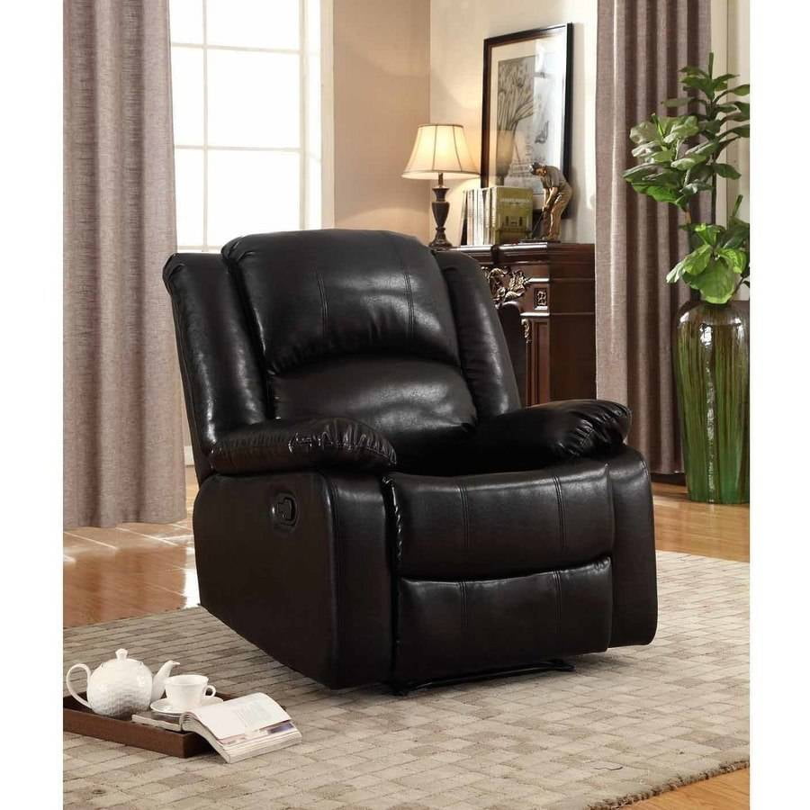 bonded black leather glider recliner