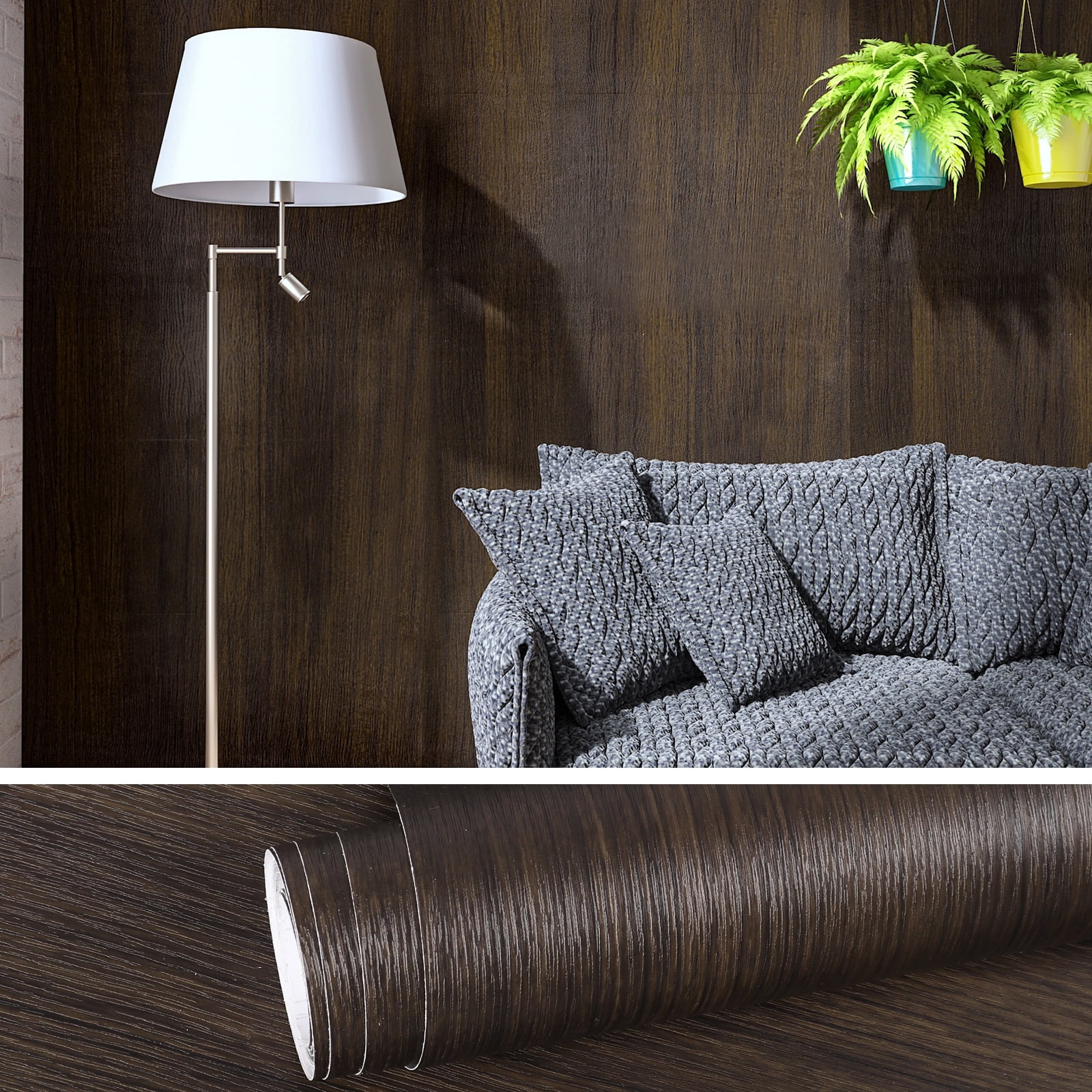 VEELIKE 15.7''x118'' Dark Wood Wallpaper Peel and Stick Removable Waterproof Brown Wood Grain