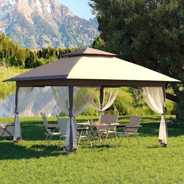 13x13 ft pop-up gazebo canopy tent in khaki y light khaki - portable, lightweight, y uv-blocking con folding design para beach, camping, weddings, y parties - instant setup shelter