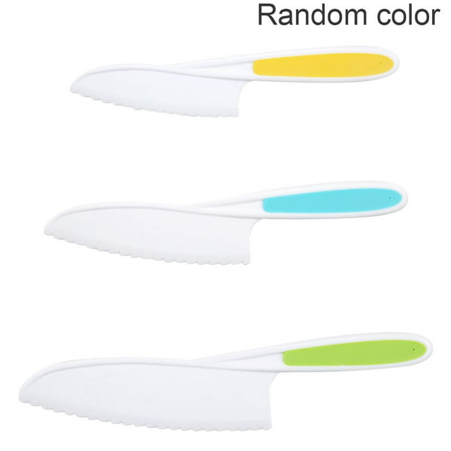 Fruits Slicer Plastic Kids Vegetable Cakes Cutlery Slicing Tool Plastic Chopping Bread Lettuce Salad Cooking Tableware, Random Color, 3Pcs