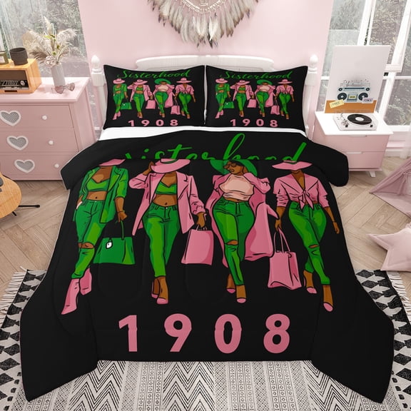 Castle Fairy Sisterhood Twin Comforter Sets,Old Fashion Bedding Set,Green Pink Bedding Set