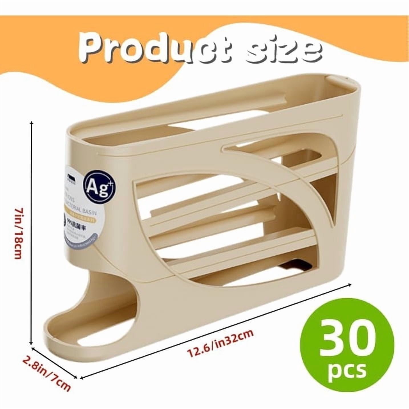 Automatic Rolling Egg Dispenser for Fridge, 4-Tier 30 Egg Capacity Refrigerator Egg Container, Gravity Fed Rolling Egg Holder, Kitchen Storage Organizer
