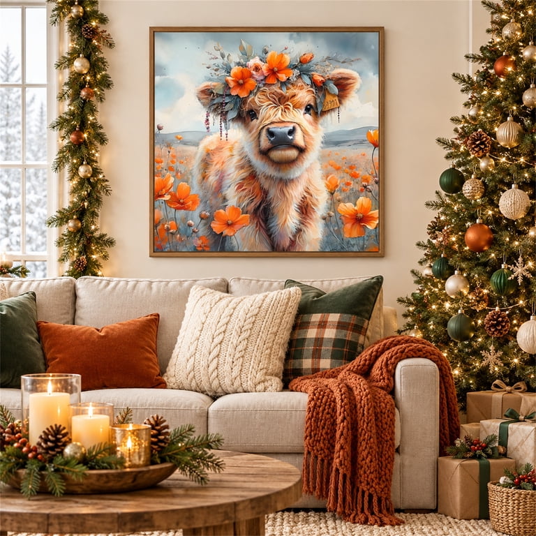 5D Diamond Painting Kit, Highland Cow, 13.8x13.8in photo 4