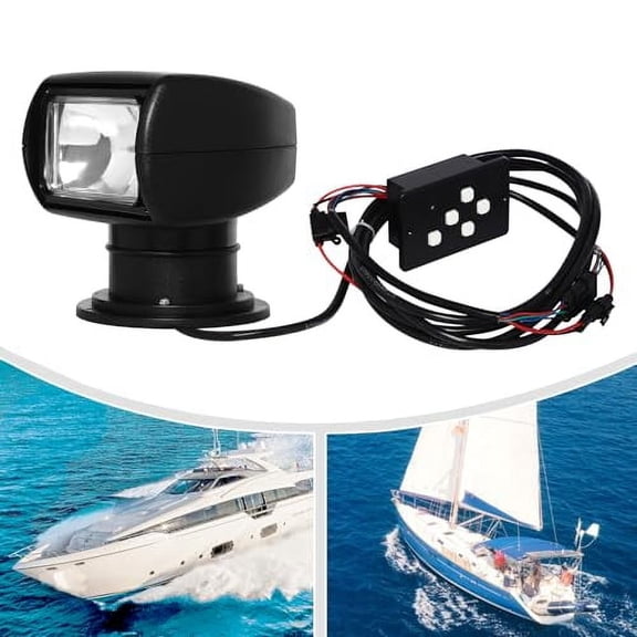 MOCHAG 100W 12V Marine Spotlight Searchlight, 360° Rotate Bulb Spotlight for Boat Truck Car Searchlight Lighting, 2300LM Remote Control Outdoor Emergency Halogen Search Light (Blac