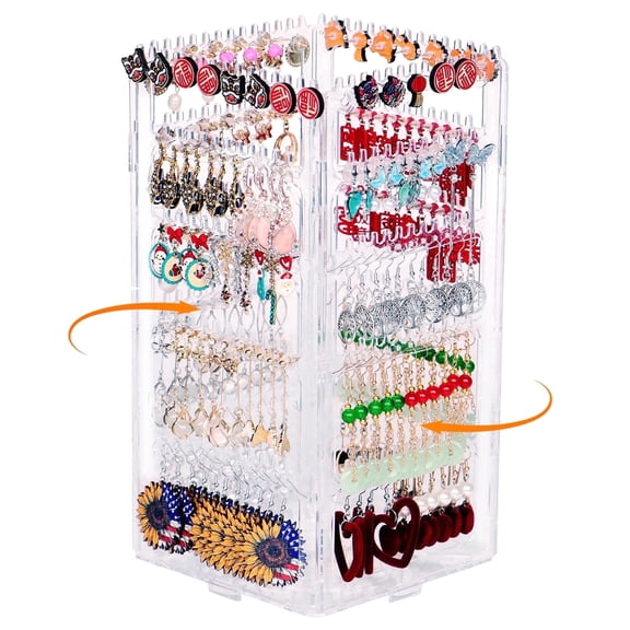 17Dec 360 Rotating Earring Holder Organizer Stand,5 Tiers Acrylic Jewelry Organizers and Storage,Stud Earring Organizers and Storage,212 Holes and 212 Grooves for Earrings Necklaces chain bracelet