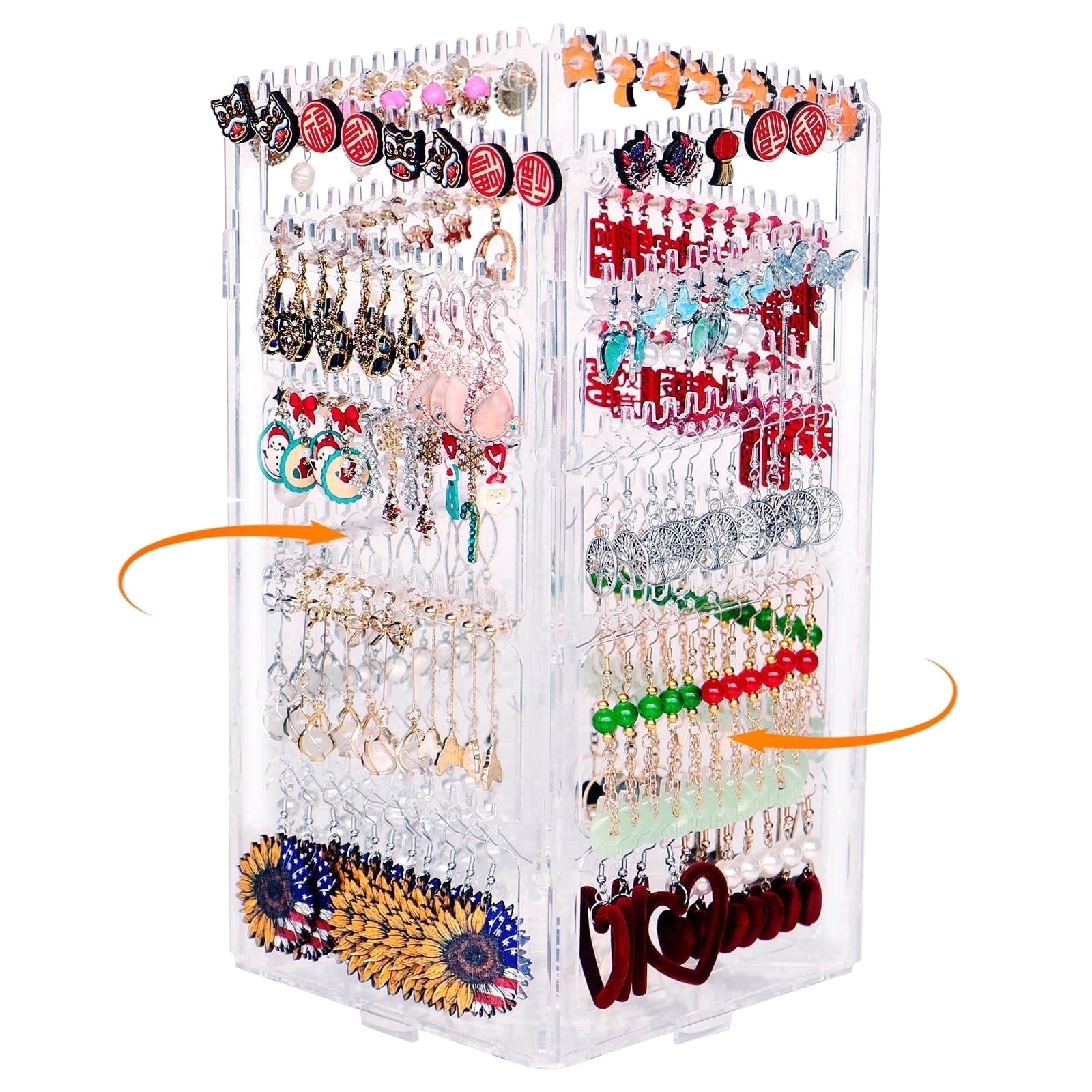 17Dec 360 Rotating Earring Holder Organizer Stand,5 Tiers Acrylic Jewelry Organizers and Storage,Stud Earring Organizers and Storage,212 Holes and 212 Grooves for Earrings Necklaces chain bracelet