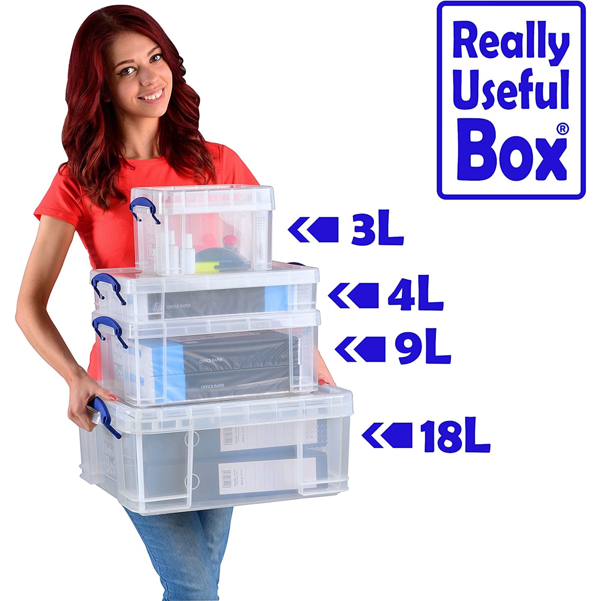 Really Useful Box 4.23 Qt. Latch Lid Storage Tote, 15.55 inch x 10.04 inch x 3.46 inch, Solid Black