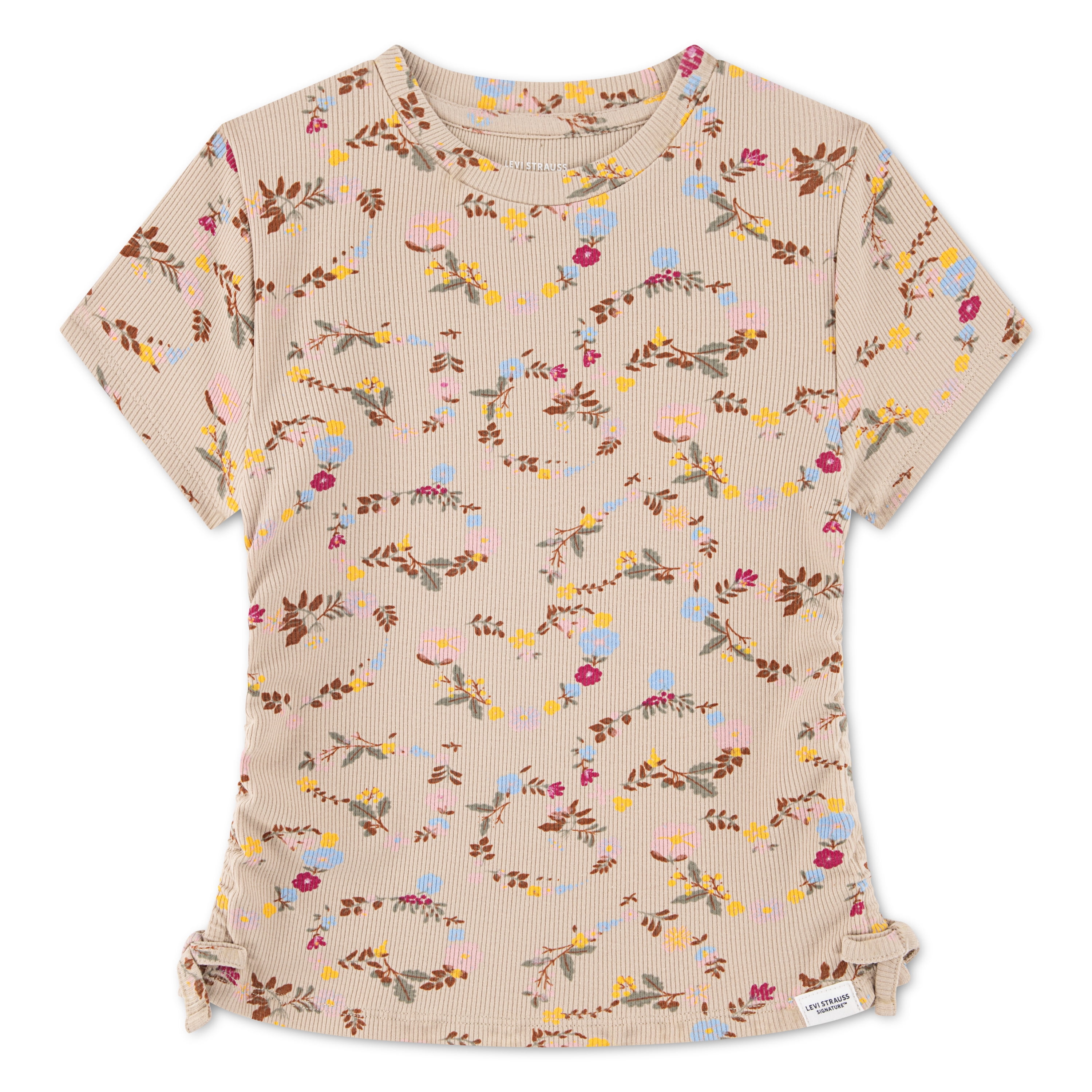 Levi Strauss Signature Girls Ruched Short Sleeve Top, Size 4-16