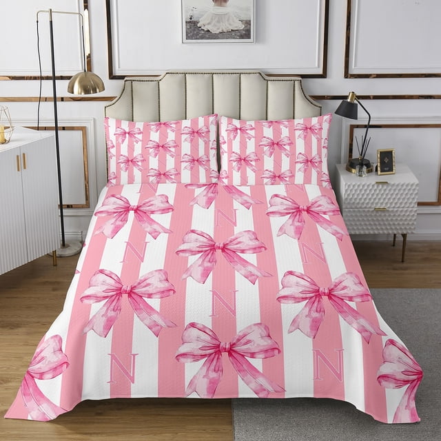 Erosebridal Ensemble de Couvre-Lit Kawaii à Nœud Monogrammé Format Grand Lit Léger