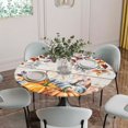 thumbnail image 5 of Orange Blue Fall Round Tablecloth for 45-54 Inch Tables,Fitted Table Cover with Elastic Edge,Vintage Thanksgiving Pumpkins Maple Leaf Waterproof Outdoor Table Cloth Protector for Patio Garden Dinner, 5 of 9