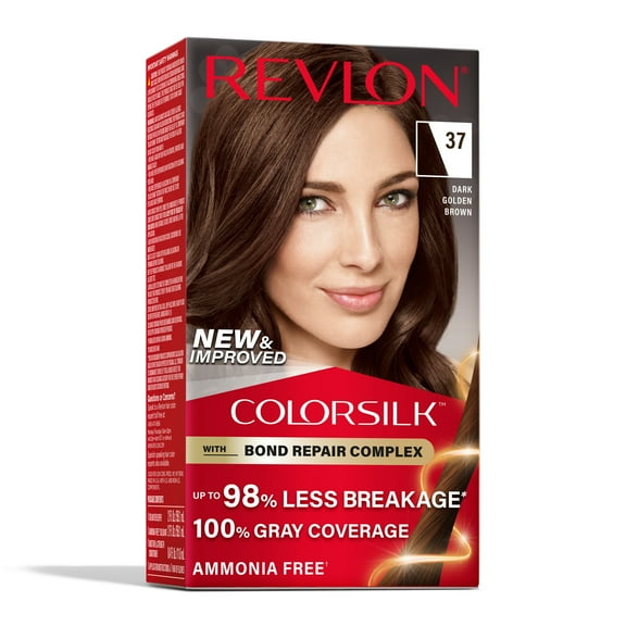 Revlon ColorSilk Permanent Hair Color, Bond Repair Complex, 37 Dark Golden Brown, 1 pack