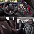 thumbnail image 4 of HUISEFOR 14 Pieces Rose Skull Car Seat Covers Full Set for Women Men Including Steering Wheel Cover, Belt Cover, Center Console Cover, Breathable, Comfortable, Fit for Most Sedans SUVs, 4 of 5