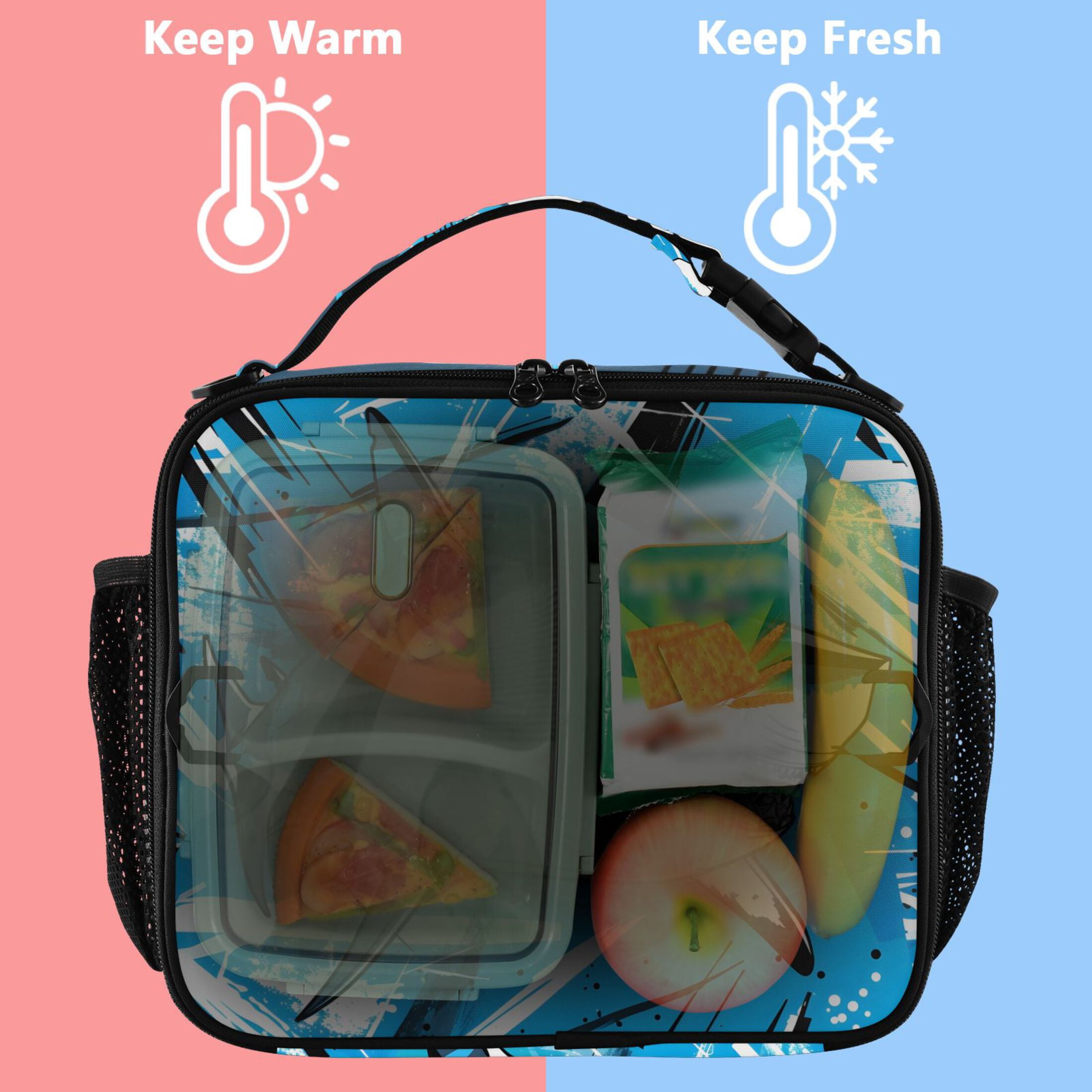 ALAZA Fierce Shark Lunch Box Insulated Lunch Bag Cooler Tote with Shoulder Strap