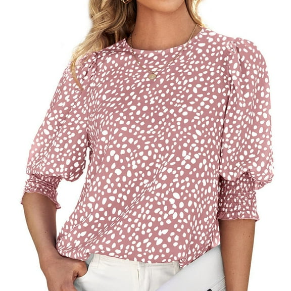 Rezuofi 1 Pcs Women's Polka Dot Short Sleeve Blouse Tops Ladies Casual Office Work Crew Neck T-Shirt