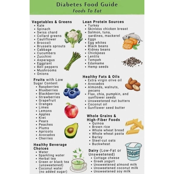 Diabetes Food List Poster Suitable For Home Kitchen Dining Room Sanatorium Rehabilitation Centre Office Decor poster